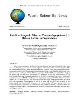 Anti-Steroidogenic Effect of Thespesia Populnea (L.) Sol