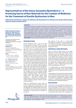 Epimedium L) – a Promising Source of Raw Materials for the Creation of Medicines for the Treatment of Erectile Dysfunction in Men