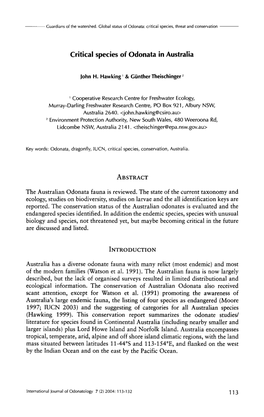 Critical Species of Odonata in Australia