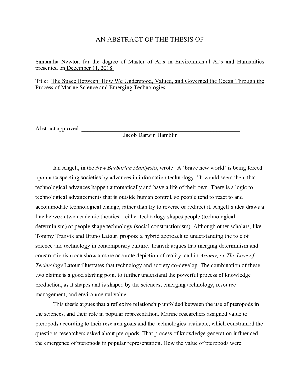 The Space Between: How We Understood, Valued, and Governed the Ocean Through the Process of Marine Science and Emerging Technologies