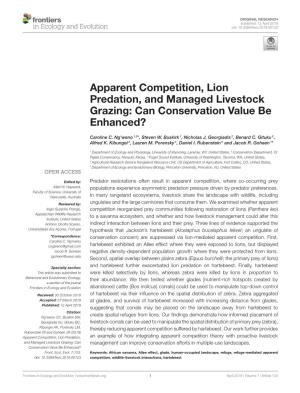 Apparent Competition, Lion Predation, and Managed Livestock Grazing: Can Conservation Value Be Enhanced?
