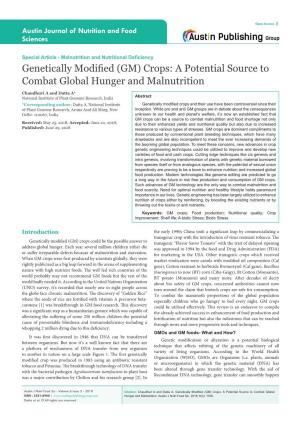 Genetically Modified (GM) Crops: a Potential Source to Combat Global Hunger and Malnutrition