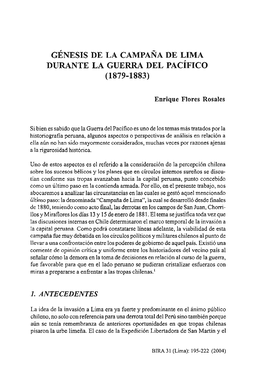Génesis De La Campaña De Lima Durante La Guerra Del Pacífico (1879-1883)