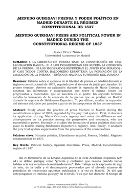 Prensa Y Poder Político En Madrid Durante El Régimen Constitucional De 1837