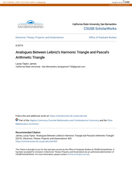 Analogues Between Leibniz's Harmonic Triangle and Pascal's Arithmetic Triangle