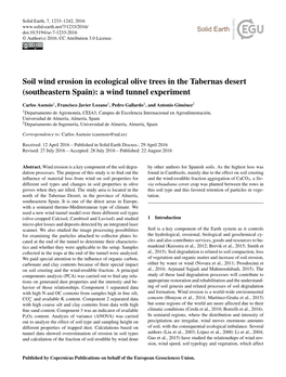 Soil Wind Erosion in Ecological Olive Trees in the Tabernas Desert (Southeastern Spain): a Wind Tunnel Experiment