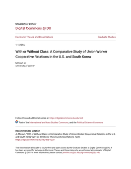 With Or Without Class: a Comparative Study of Union-Worker Cooperative Relations in the U.S