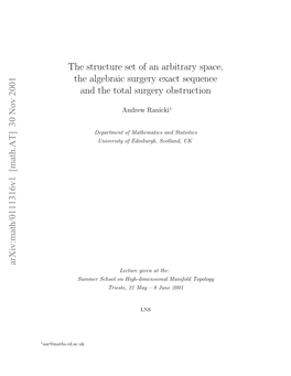 The Structure Set of an Arbitrary Space, the Algebraic Surgery Exact