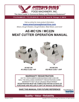 Ae-Mc12n / Mc22n Meat Cutter Operation Manual