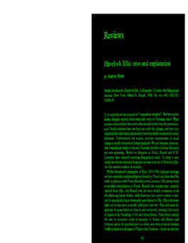 Havelock Ellis: Eros and Explanation by Andrew Brink