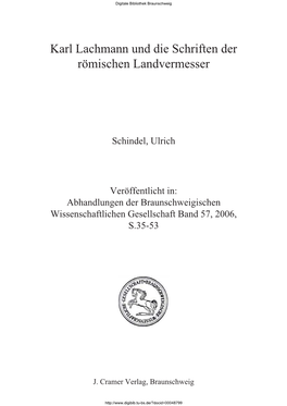 Karl Lachmann Und Die Schriften Der Römischen Landvermesser