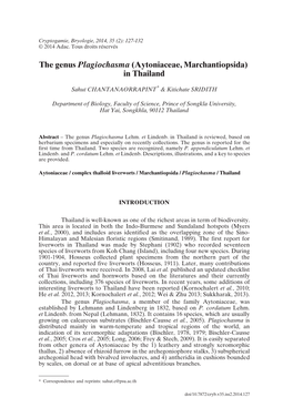 The Genus Plagiochasma (Aytoniaceae, Marchantiopsida) in Thailand