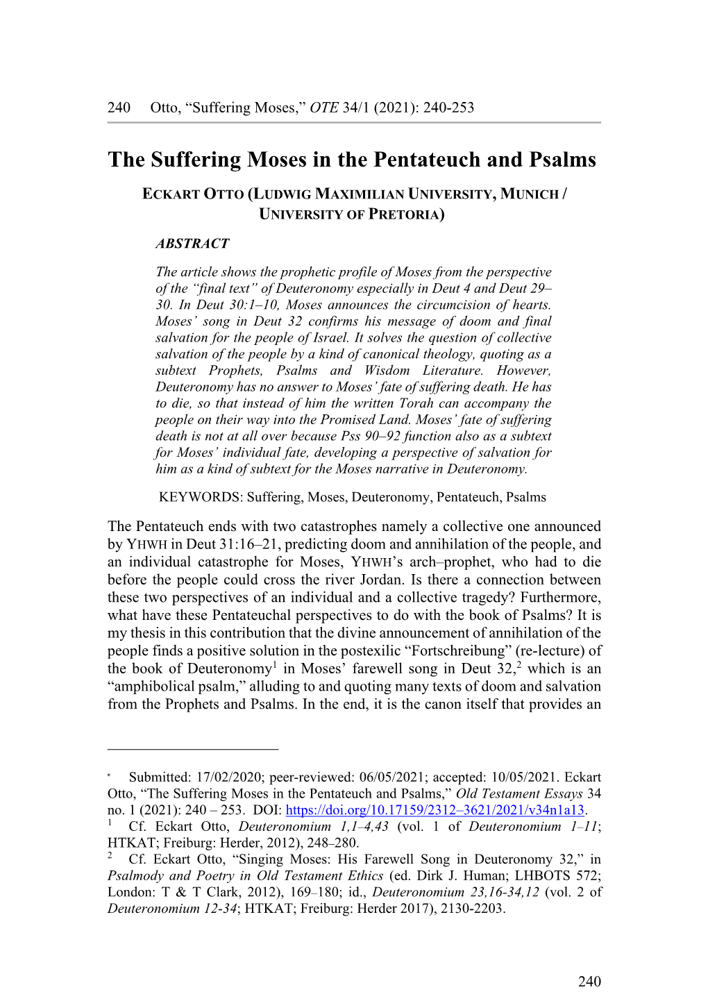 The Suffering Moses in the Pentateuch and Psalms