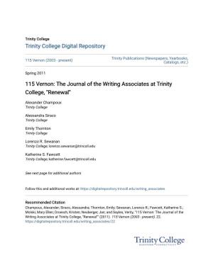 115 Vernon: the Journal of the Writing Associates at Trinity College, "Renewal"