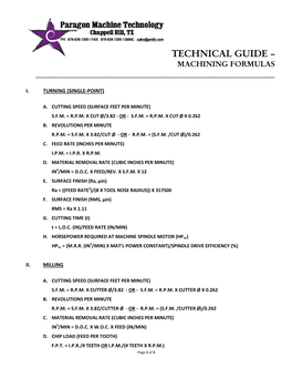 Common Machining Formulas