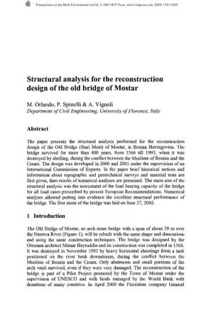 Structural Analysis for the Reconstruction Design of the Old Bridge of Mostar