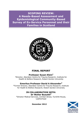 SCOPING REVIEW: a Needs-Based Assessment and Epidemiological Community-Based Survey of Ex-Service Personnel and Their Families in Scotland