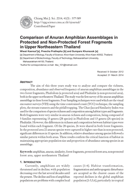 Comparison of Anuran Amphibian Assemblages in Protected and Non-Protected Forest Fragments in Upper Northeastern Thailand