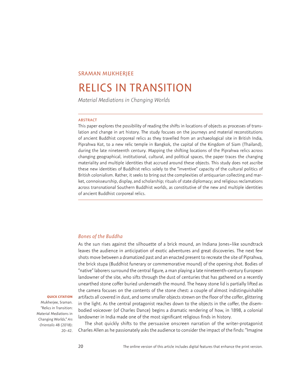 RELICS in TRANSITION Material Mediations in Changing Worlds