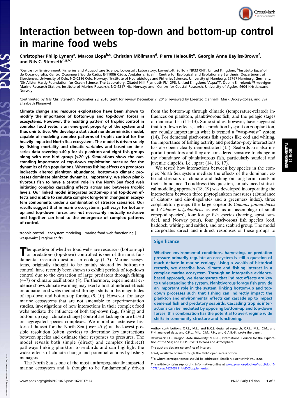 Interaction Between Top-Down and Bottom-Up Control in Marine Food Webs