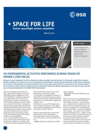 SPACE for LIFE Human Spaceflight Science Newsletter