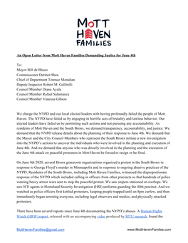 An Open Letter from Mott Haven Families Regarding June 4Th.Pdf
