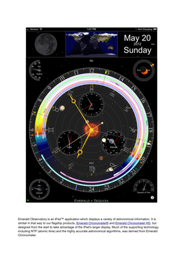 Emerald Observatory Is an Ipad™ Application Which Displays a Variety of Astronomical Information