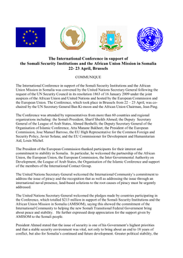 The International Conference in Support of the Somali Security Institutions and the African Union Mission in Somalia 22- 23 April, Brussels