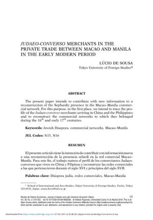 Judaeo-Converso Merchants in the Private Trade Between Macao and Manila in the Early Modern Period