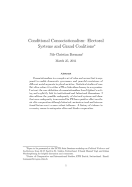 Conditional Consociationalism: Electoral Systems and Grand Coalitions∗