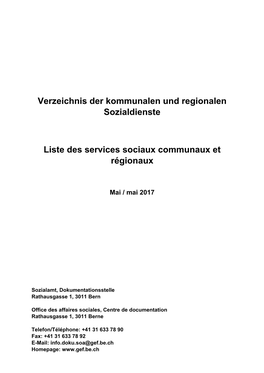 Verzeichnis Der Kommunalen Und Regionalen Sozialdienste