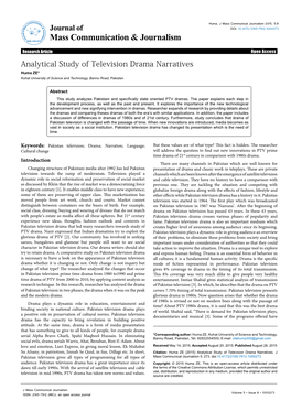 Analytical Study of Television Drama Narratives. J Pakistan Television Gives All Types of Programming for All Types of Mass Communicat Journalism 5: 273