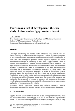 The Case Study of Siwa Oasis – Egypt Western Desert