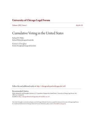Cumulative Voting in the United States Richard H
