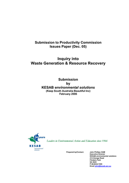 Inquiry Into Waste Generation & Resource Recovery