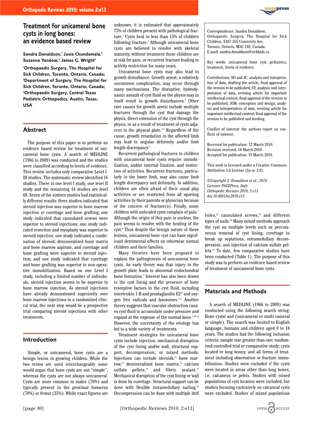 Treatment for Unicameral Bone Cysts in Long Bones: an Evidence Based