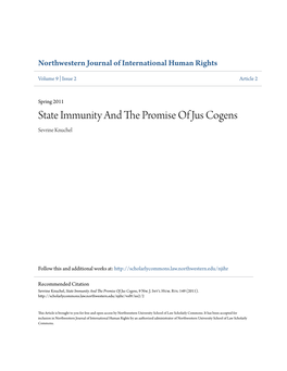State Immunity and the Promise of Jus Cogens, 9 Nw