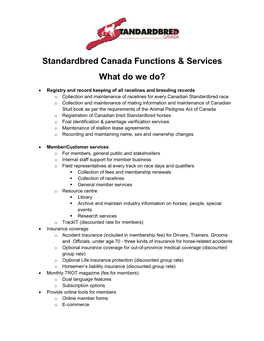 Standardbred Canada Functions & Services What Do We