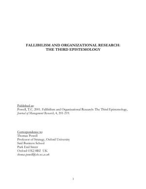 Fallibilism and Organizational Research: the Third Epistemology