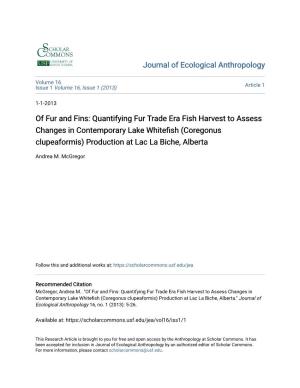 Of Fur and Fins: Quantifying Fur Trade Era Fish Harvest to Assess Changes in Contemporary Lake Whitefish (Coregonus Clupeaformis) Production at Lac La Biche, Alberta