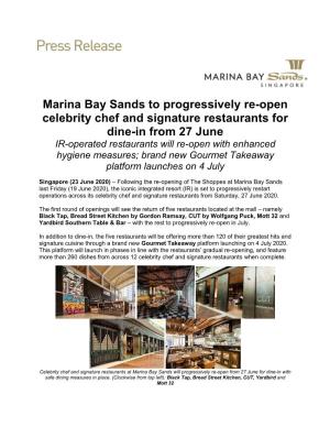 Marina Bay Sands to Progressively Re-Open Celebrity Chef And