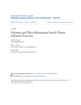 PRISONERS and THEIR INFORMATION NEEDS: PRISON LIBRARIES OVERVIEW by Sambo, Atanda Saliu