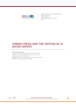 Urban Crisis and the Antivalue in David Harvey