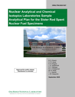 Nuclear Analytical and Chemical Isotopics Laboratories Sample Analytical Plan for the Sister Rod Spent Nuclear Fuel Specimens