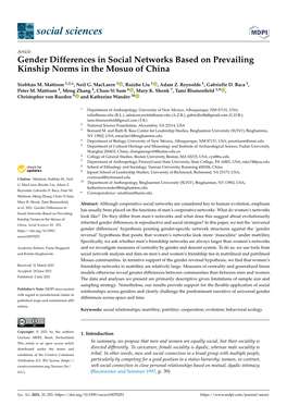 Gender Differences in Social Networks Based on Prevailing Kinship Norms in the Mosuo of China