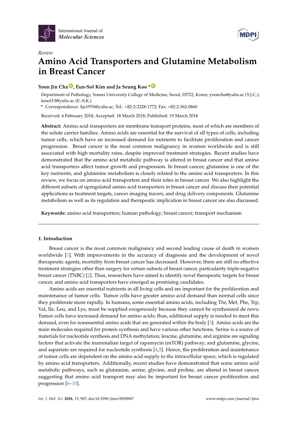 Amino Acid Transporters and Glutamine Metabolism in Breast Cancer