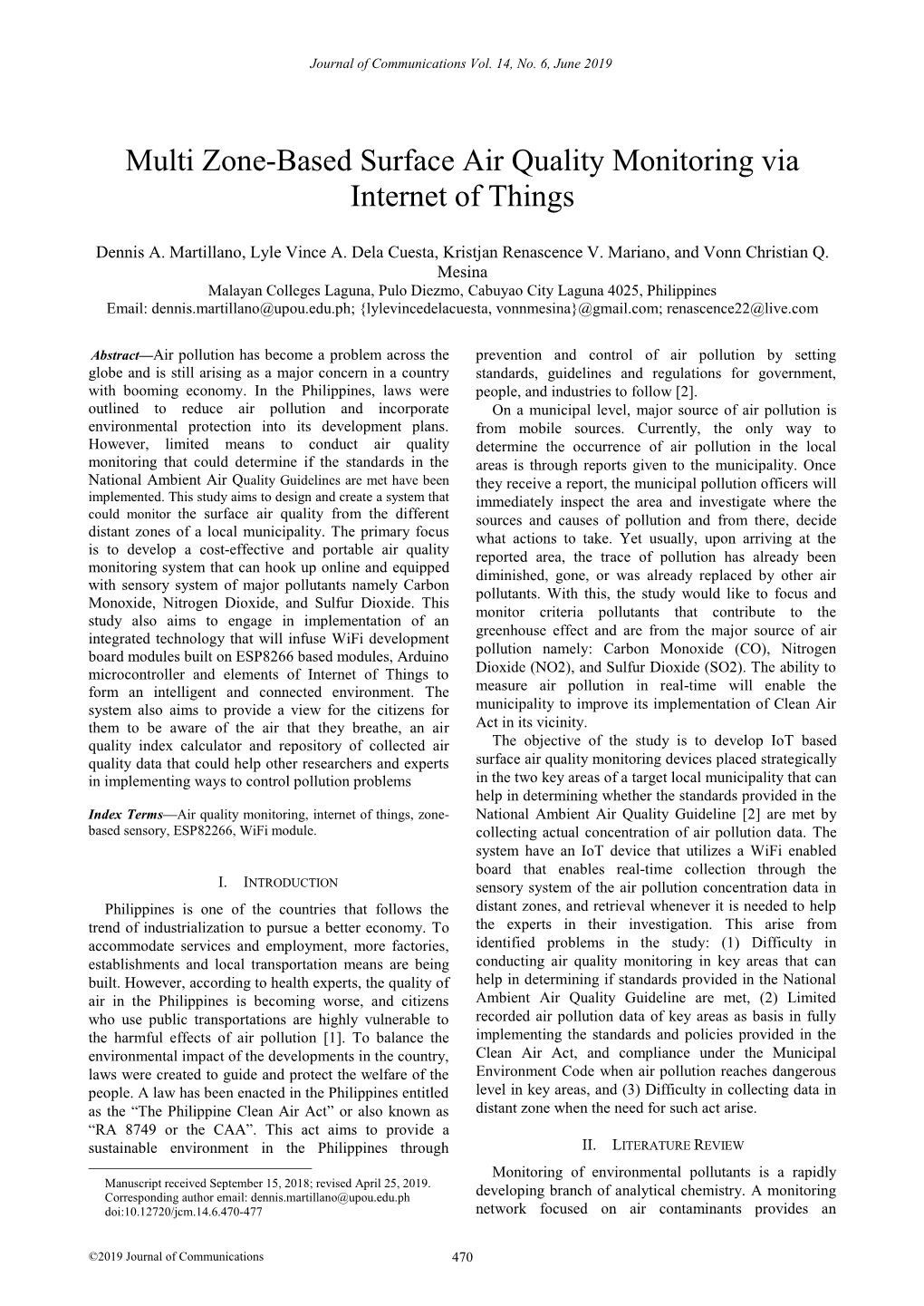 Multi Zone-Based Surface Air Quality Monitoring Via Internet of Things