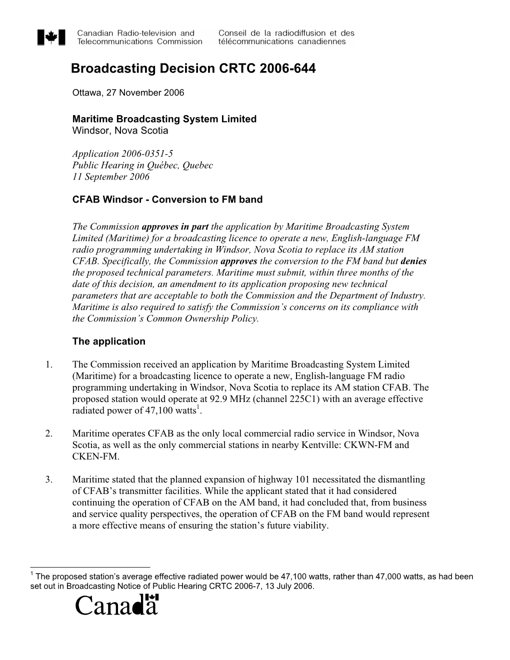 Broadcasting Decision CRTC 2006-644