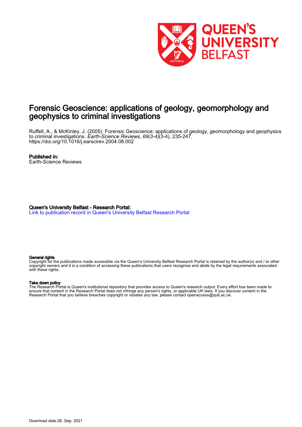 Forensic Geoscience: Applications of Geology, Geomorphology and Geophysics to Criminal Investigations