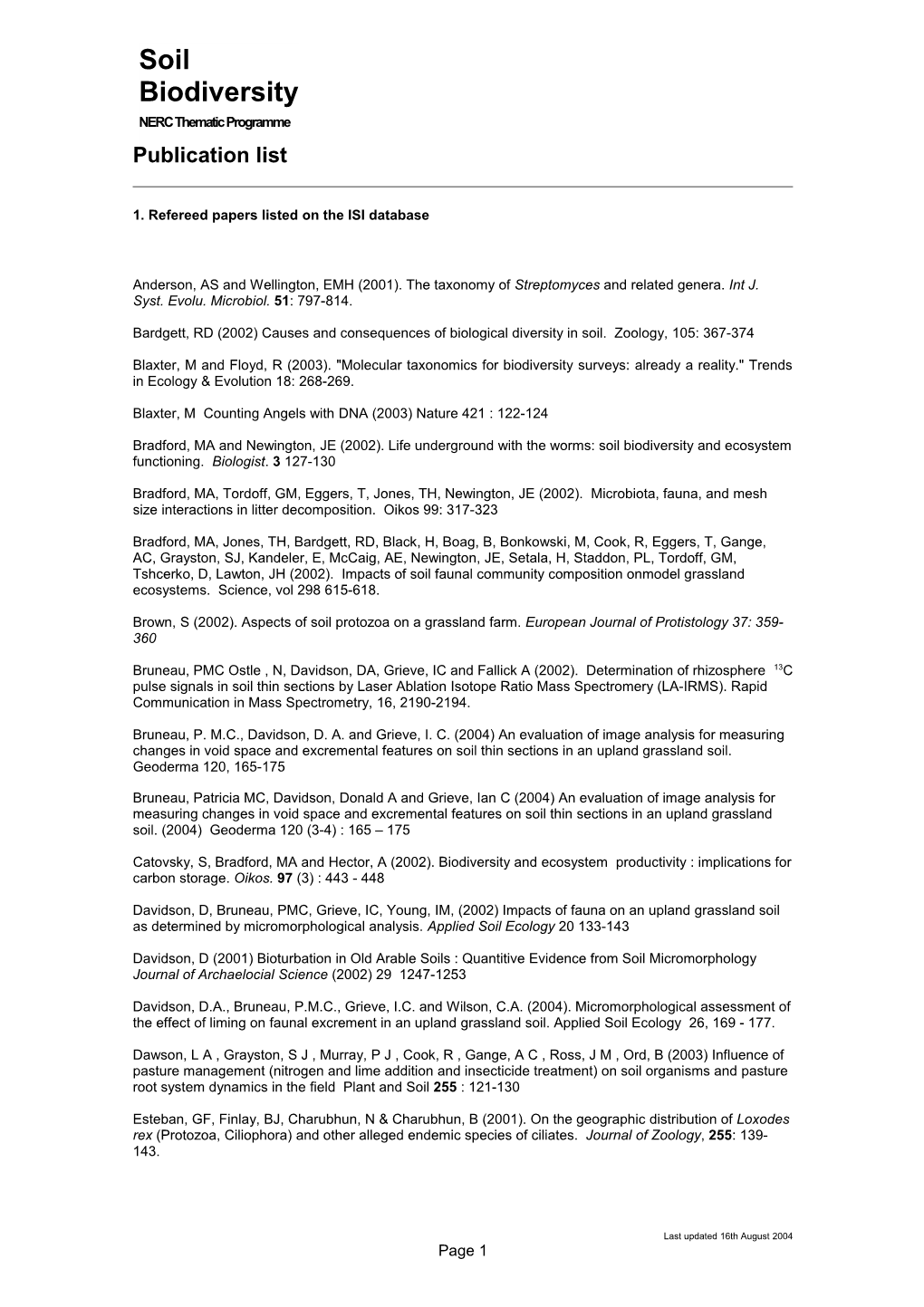 Soil Biodiversity Programme